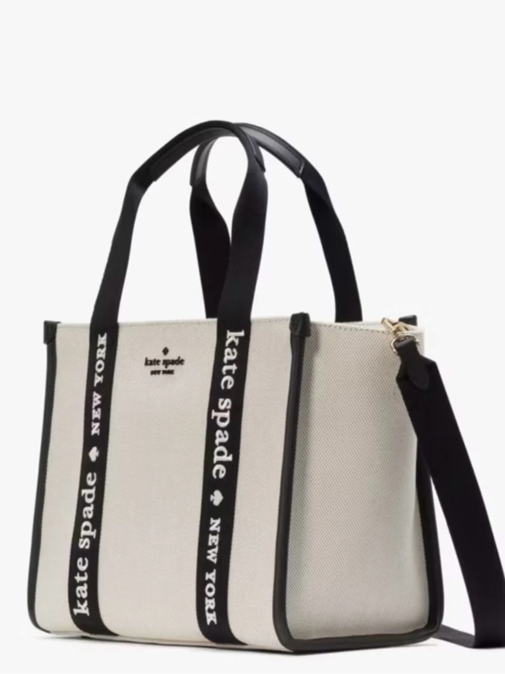 kate spade New York Natural Canvas Tote with Black Straps